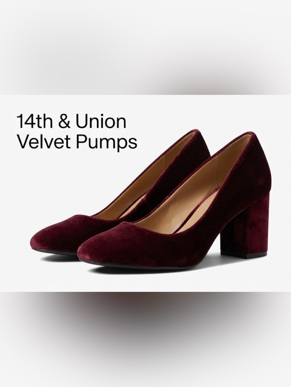 Burgundy Velvet Block Heel Pumps